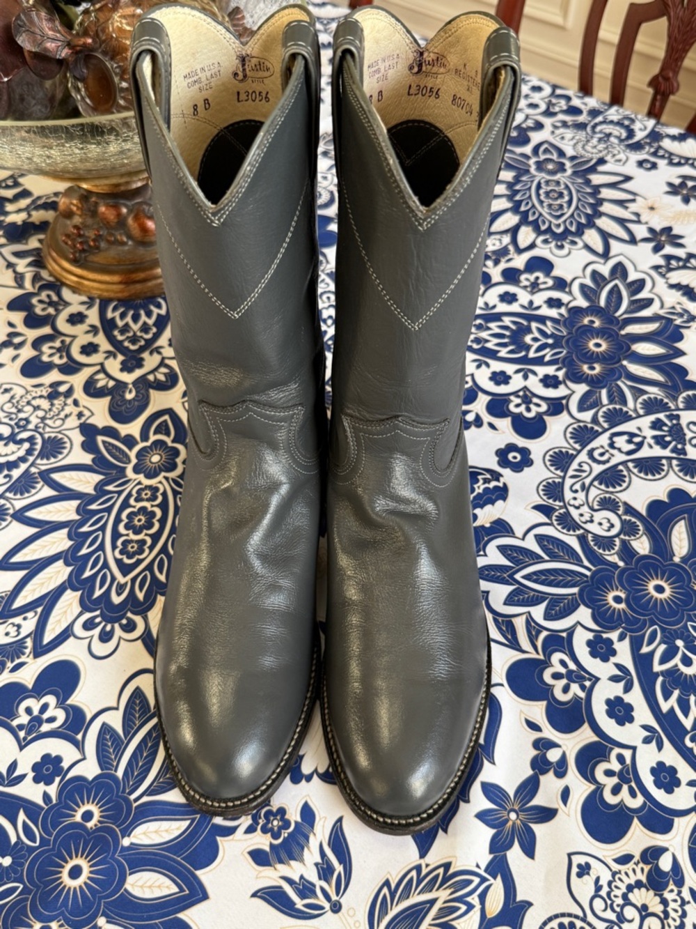 Justin Gray Leather Classic Roper Cowgirl Boots - women’s size 8B